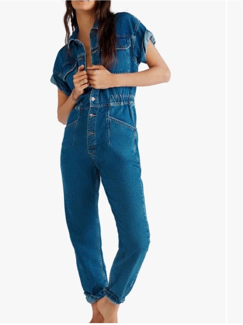 Free People We The Free Marci cotton Denim Jumpsuit medium
